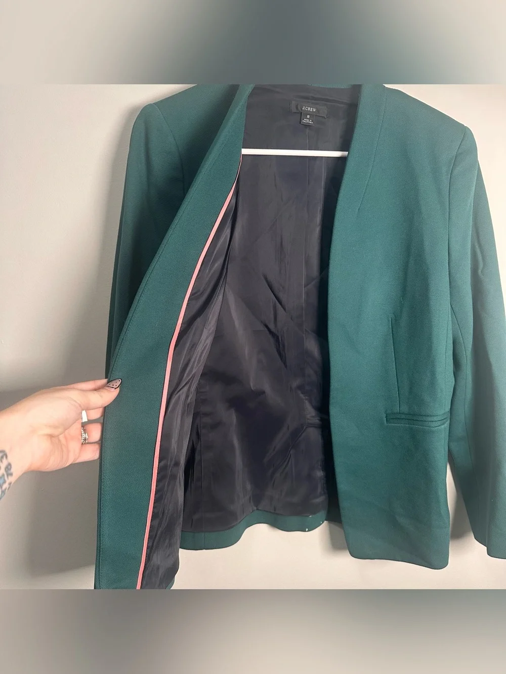 J Crew 365 Going Out Blazer Green Jacket Womens Open Front Preppy Size 8